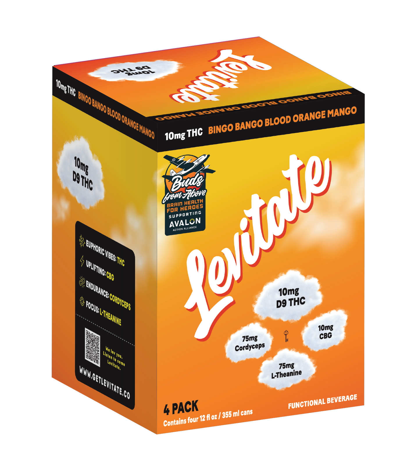 Full Case - 10 MG Levitate - Bingo Bango Blood Orange Mango (24x 12oz Cans)