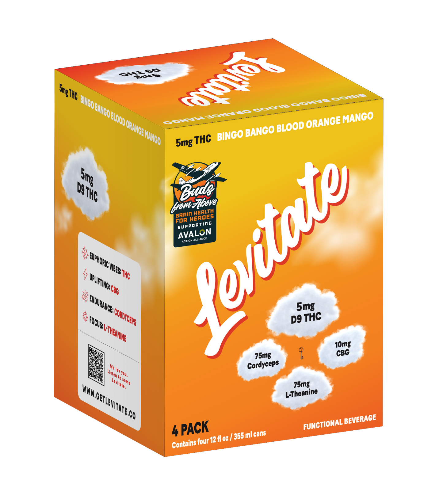 Full Case - 5 MG Levitate - Bingo Bango Blood Orange Mango (24x 12oz Cans)