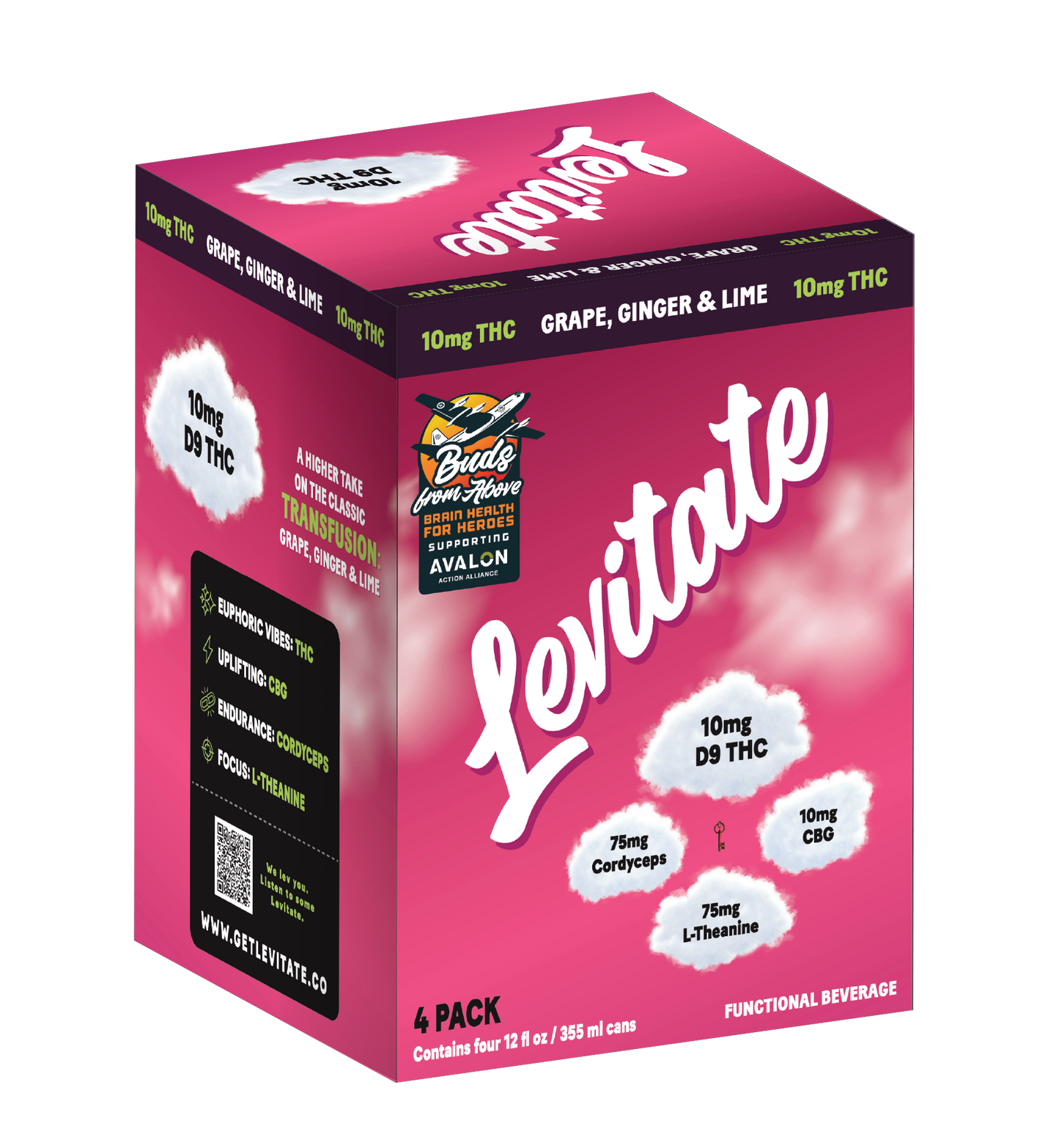 Full Case - 10 MG Levitate - Transfusion - Grape, Ginger & Lime (24x 12oz Cans)